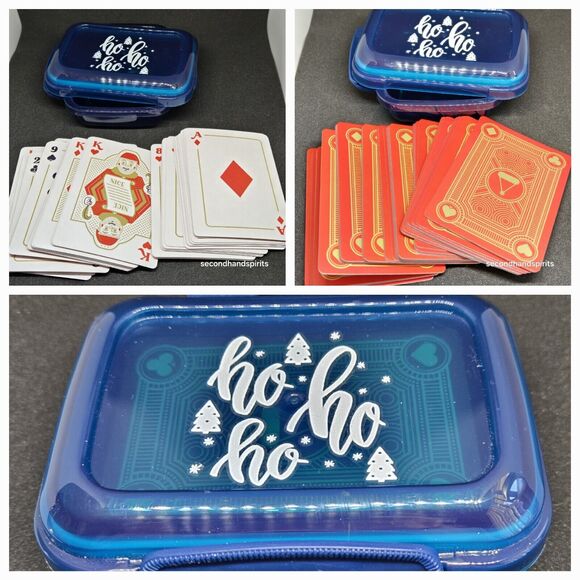 Christmas HO HO HO Santa Themed Playing Cards In Decorated Storage Box - Picture 1 of 4